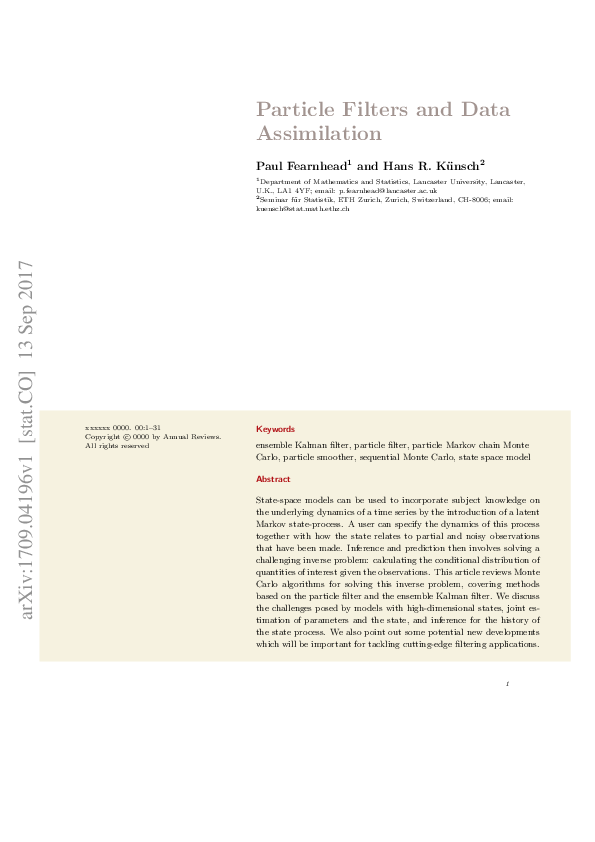 (PDF) Particle Filters and Data Assimilation