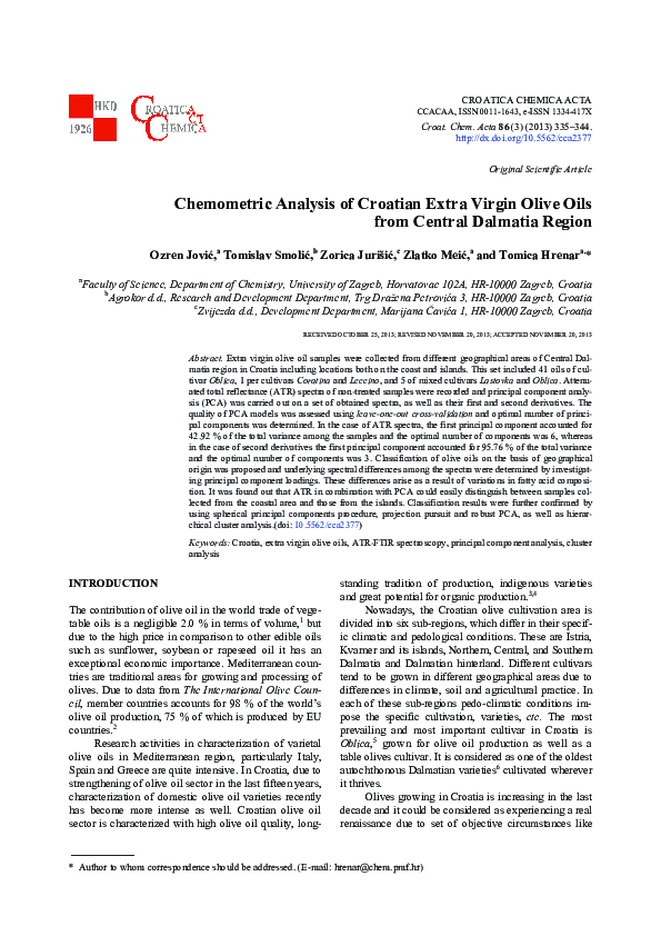(PDF) Chemometric Analysis of Croatian Extra Virgin Olive Oils from ...