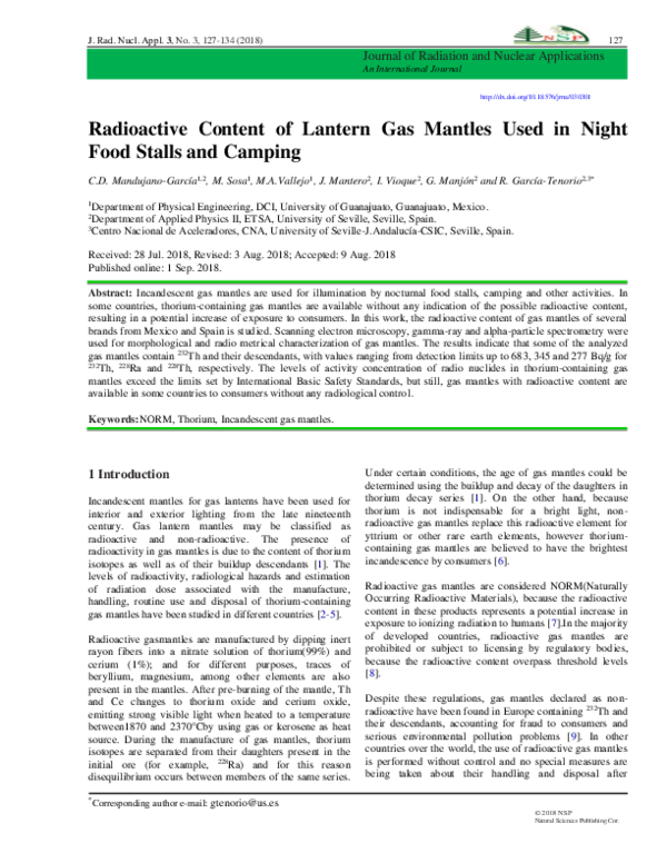 (PDF) Radioactive Content of Lantern Gas Mantles Used in Night Food Stalls and Camping I