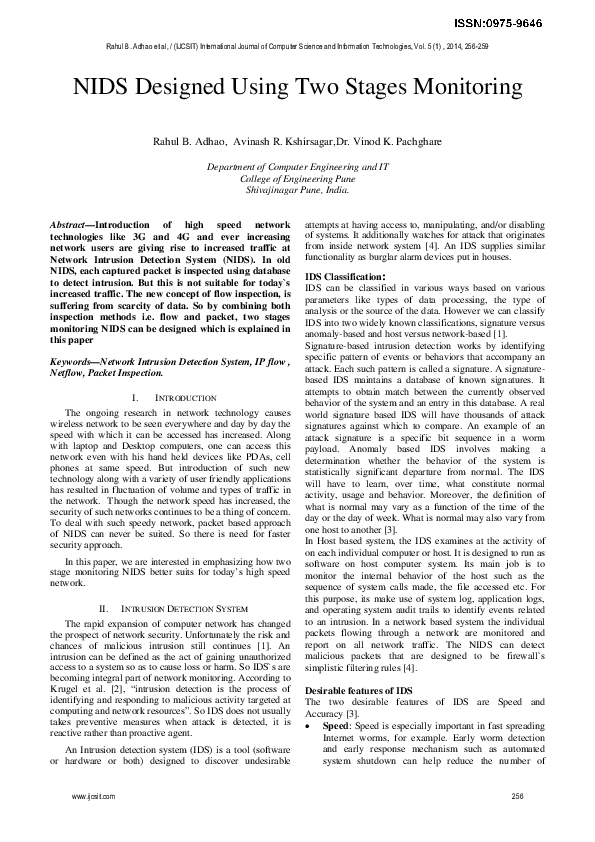 (PDF) NIDS Designed Using Two Stages Monitoring