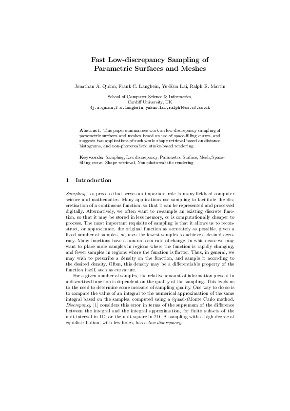 (PDF) Fast Low-discrepancy Sampling of Parametric Surfaces and Meshes