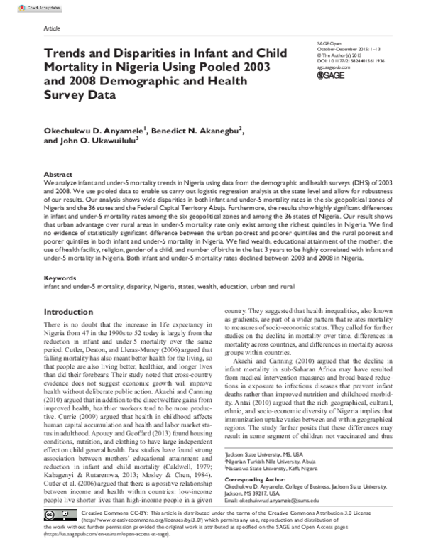 (PDF) Trends and Disparities in Infant and Child Mortality in Nigeria ...