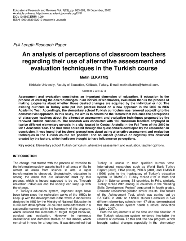 (PDF) An analysis of perceptions of classroom teachers regarding their ...