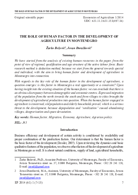 (PDF) The role of human factor in the development of agriculture in ...