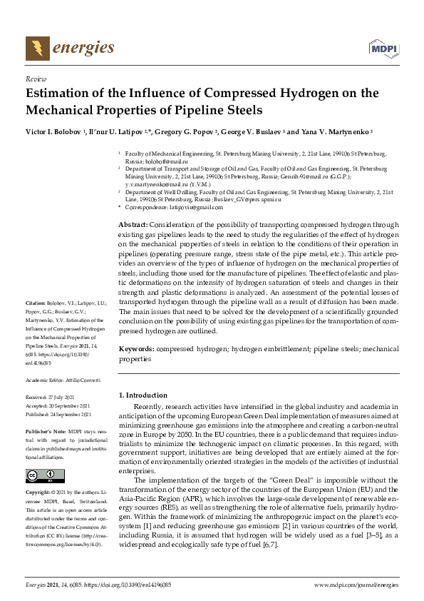 (PDF) Estimation of the Influence of Compressed Hydrogen on the ...