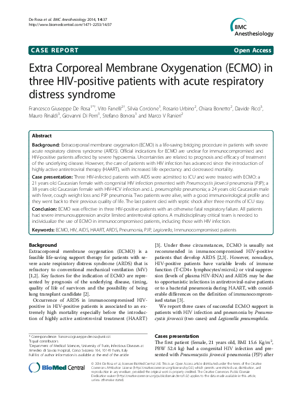 (PDF) Extracorporeal Membrane Oxygenation (ECMO) in Trauma