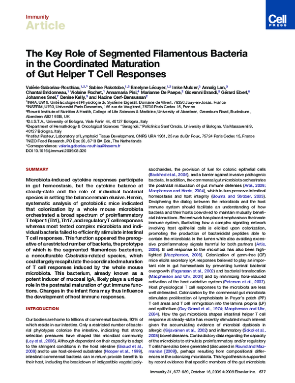 (PDF) The Key Role of Segmented Filamentous Bacteria in the Coordinated ...
