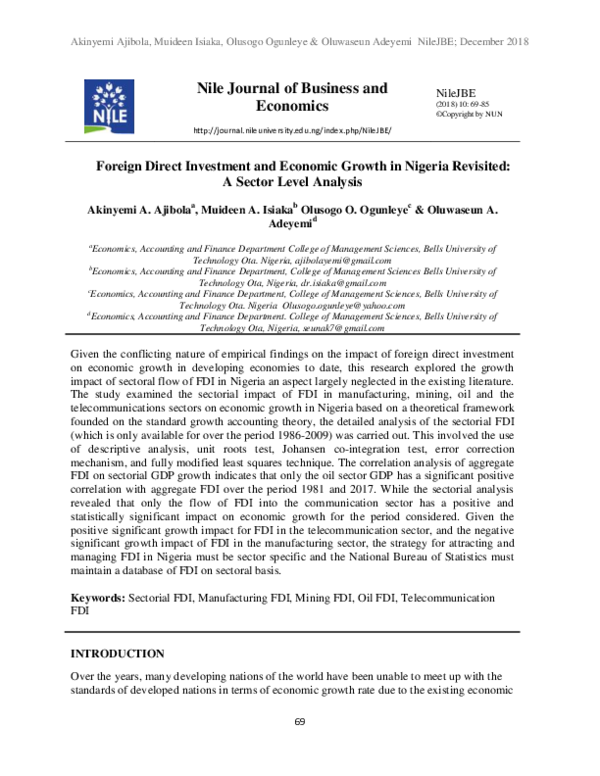 (PDF) Foreign Direct Investment and Economic Growth in Nigeria ...