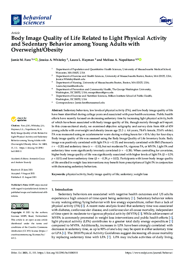 (PDF) Body Image Quality of Life Related to Light Physical Activity and ...