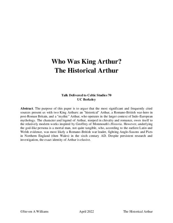 (PDF) Who Was King Arthur? The Historical Arthur Talk Delivered to ...