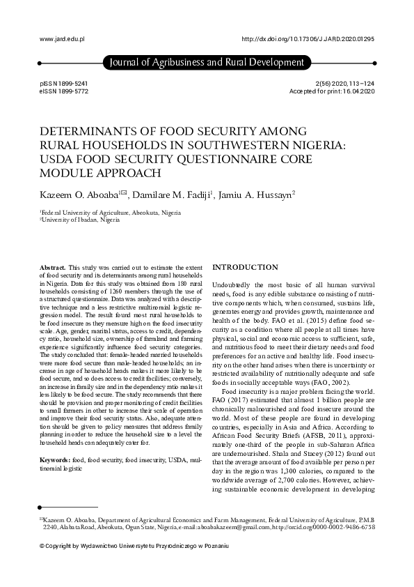 (PDF) Determinants of food security among rural households in Nigeria ...