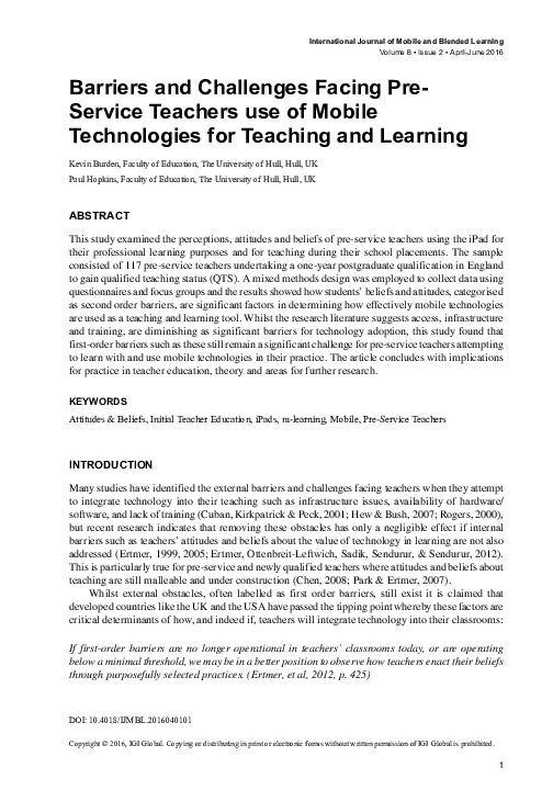 (PDF) Barriers and Challenges Facing Pre-Service Teachers use of Mobile ...