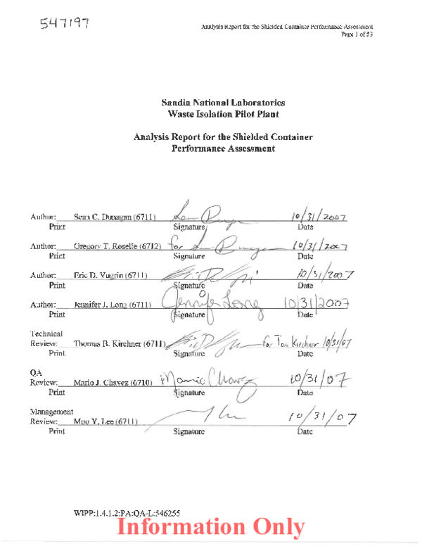 (PDF) Analysis Report for the Shielded Container Performance Assessment