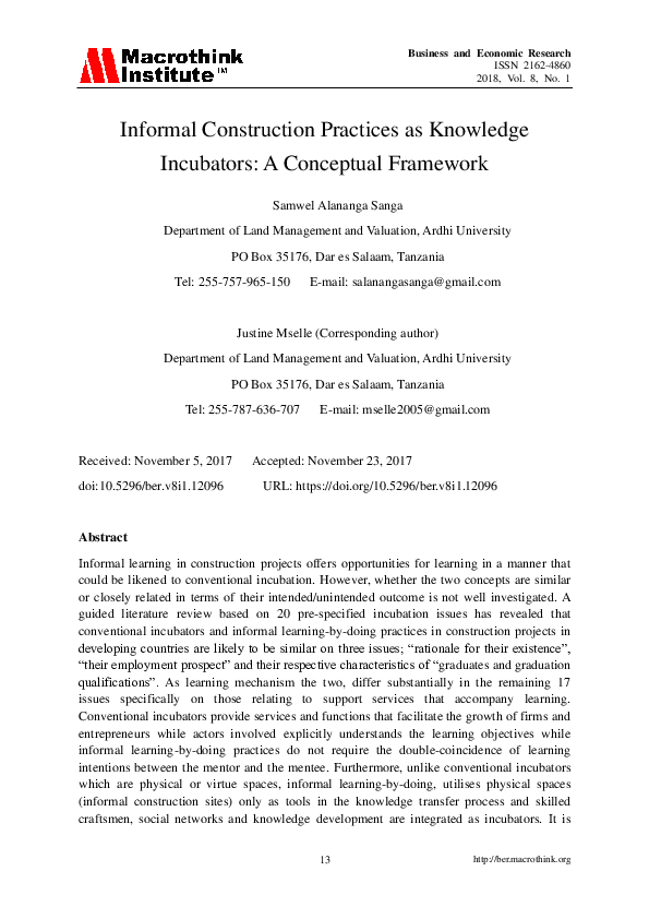 (PDF) Informal Construction Practices as Knowledge Incubators: A ...