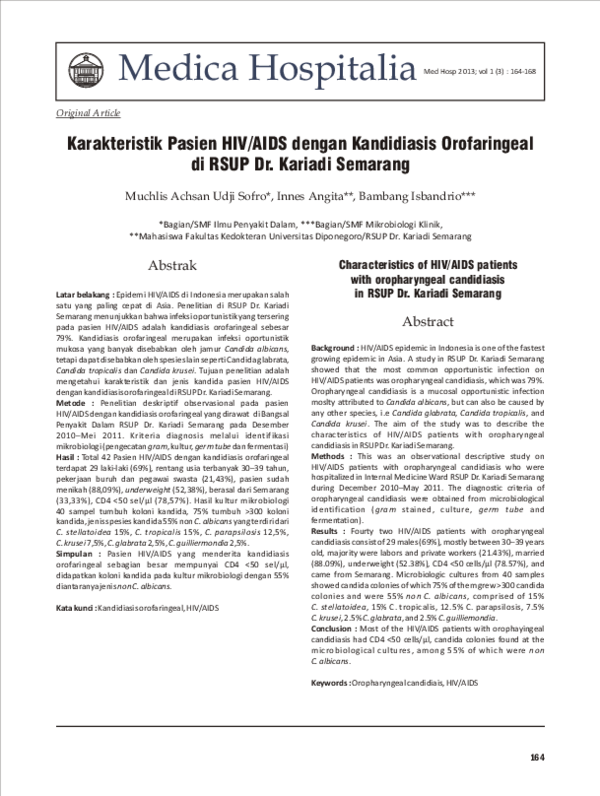 (PDF) Karakteristik Pasien HIV/AIDS dengan Kandidiasis Orofaringeal di ...