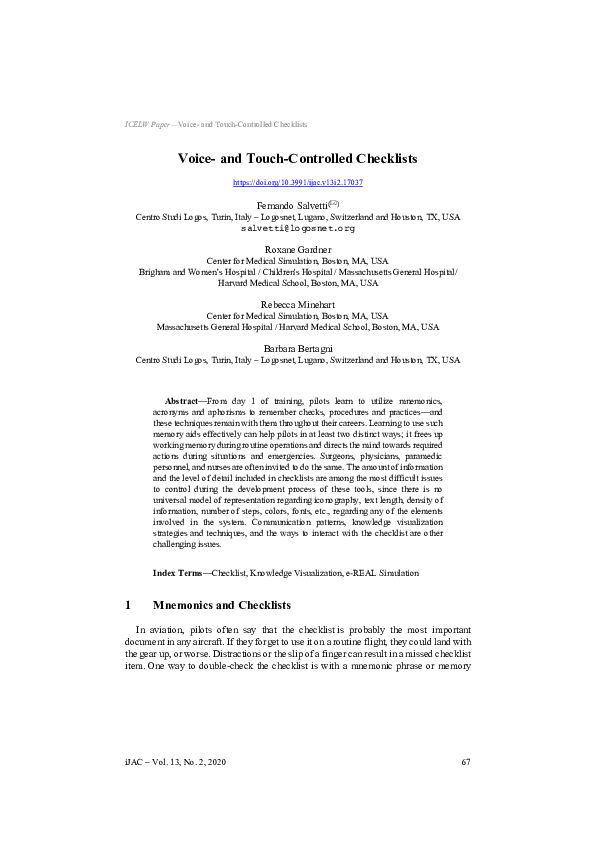 (PDF) Voice- and Touch-Controlled Checklists