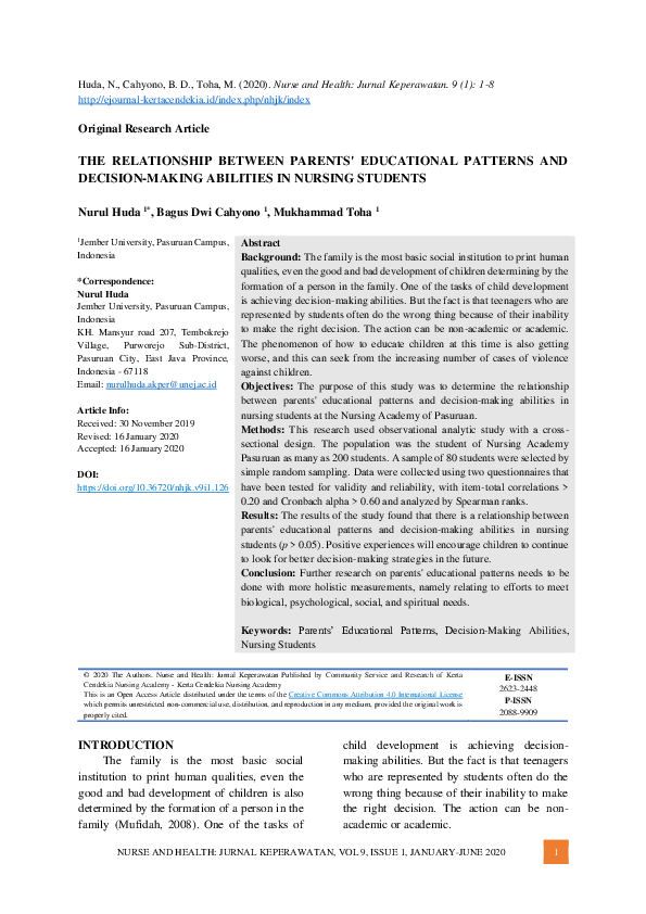 (PDF) The Relationship Between Parents' Educational Patterns and ...