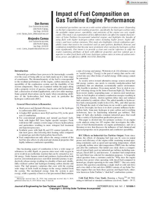 (PDF) Impact of Fuel Composition on Gas Turbine Engine Performance