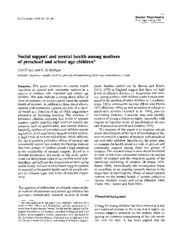 (PDF) Social support and mental health among mothers of preschool and ...