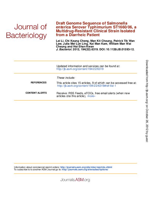 (PDF) Draft Genome Sequence of Salmonella enterica Serovar Typhimurium ...