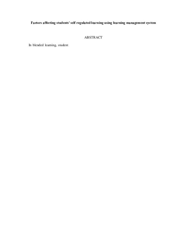 (PDF) Factors Affecting Students' Self Regulated Learning Using ...