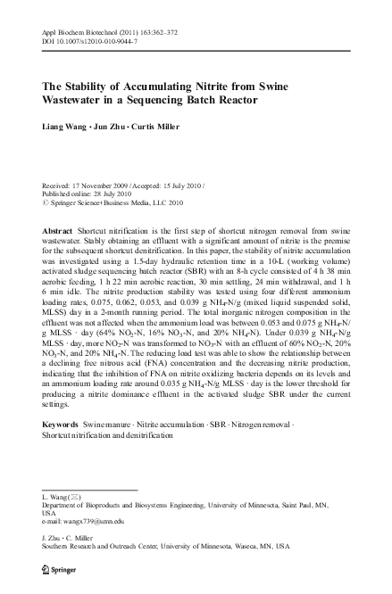 (PDF) The Stability of Accumulating Nitrite from Swine Wastewater in a ...