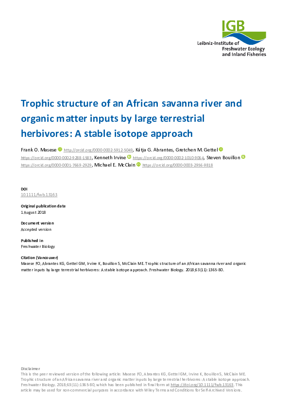 (PDF) Trophic structure of an African savanna river and organic matter ...