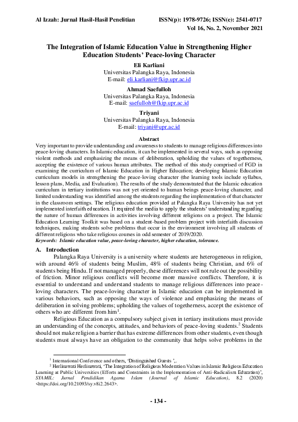 (PDF) The Integration of Islamic Education Value in Strengthening ...