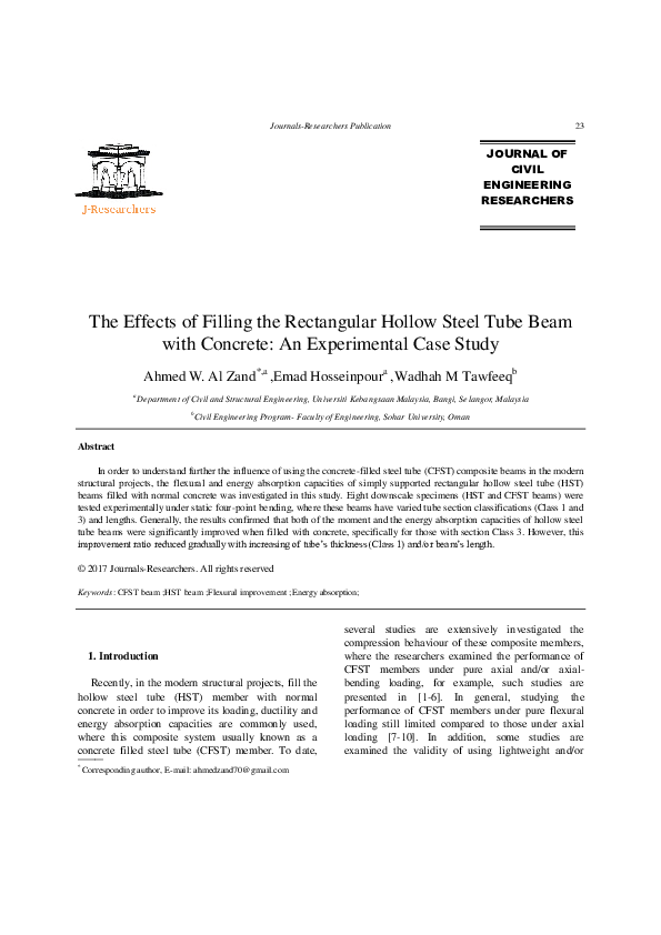 (PDF) The Effects of Filling the Rectangular Hollow Steel Tube Beam ...