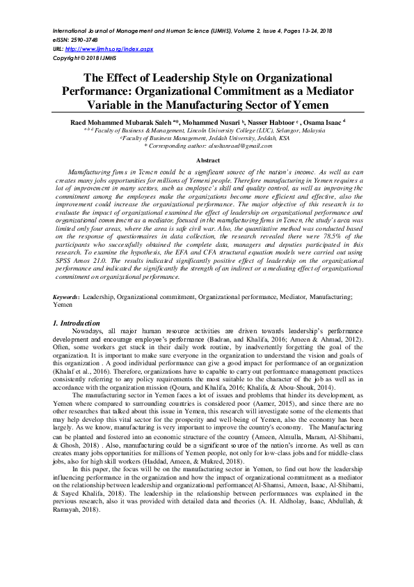 (PDF) The Effect of Leadership Style on Organizational Performance ...