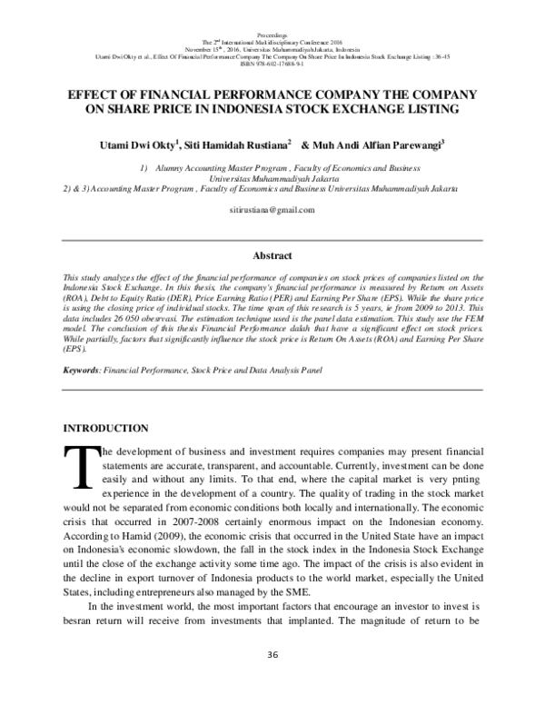 (PDF) Effect of Financial Performance Company the Company on Share ...