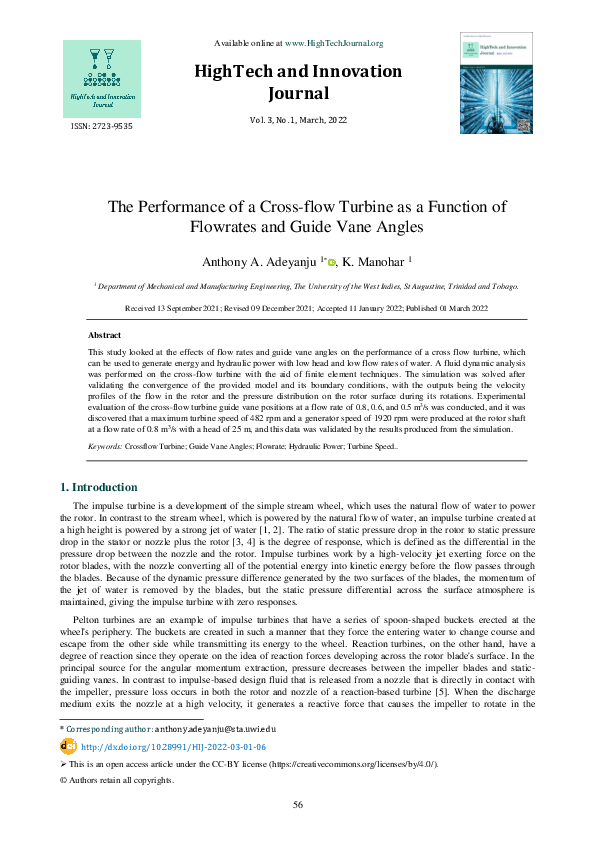 (PDF) The Performance of a Cross-flow Turbine as a Function of ...