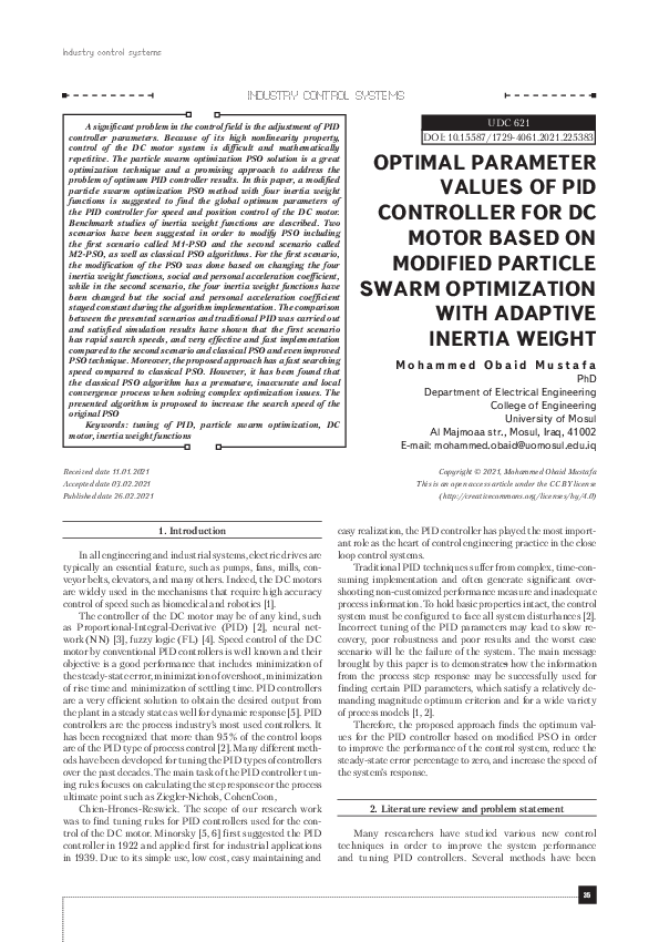 (PDF) Optimal parameter values of PID controller for DC motor based on ...