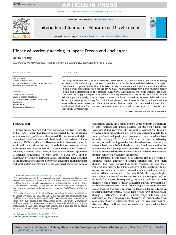 (PDF) Higher education financing in Japan: Trends and challenges