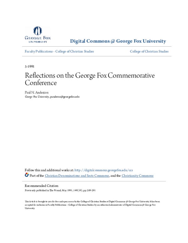 (PDF) Reflections on the George Fox Commemorative Conference
