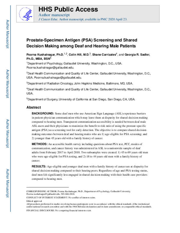 (PDF) Prostate-Specimen Antigen (PSA) Screening and Shared Decision ...