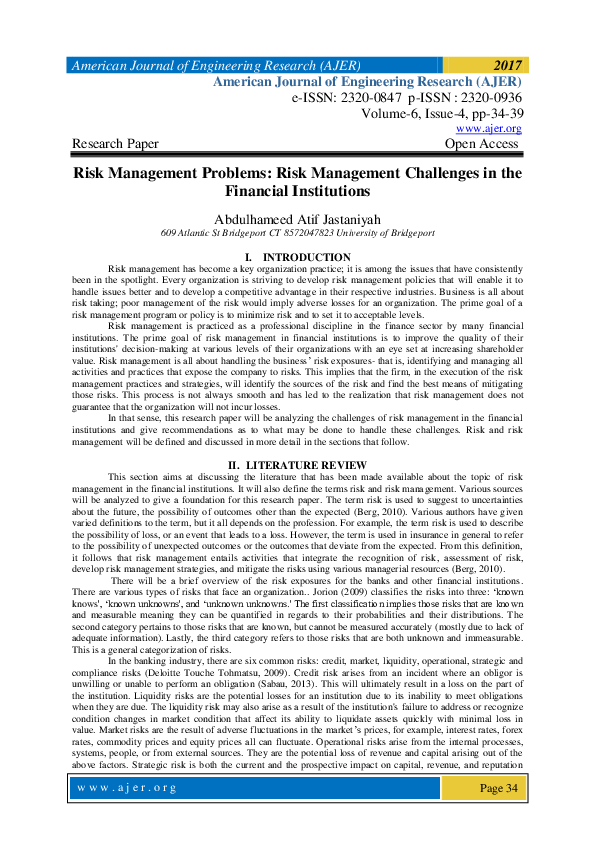 (PDF) Risk Management Problems: Risk Management Challenges in the ...