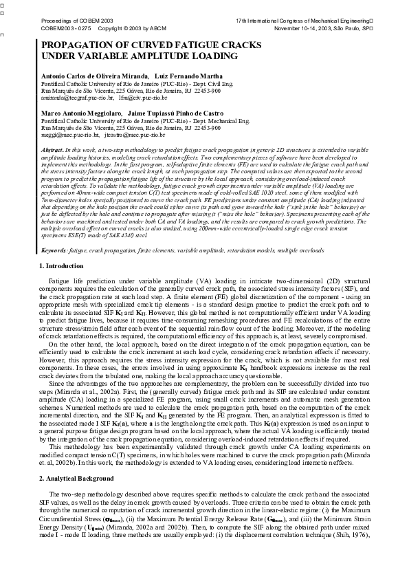 (PDF) Propagation of Curved Fatigue Cracks Under Variable Amplitude Loading