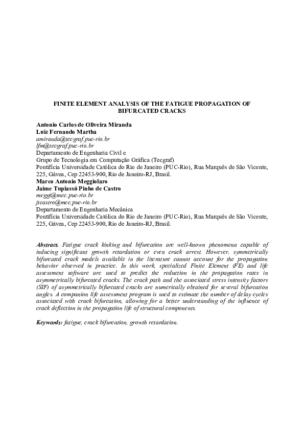 (PDF) Finite Element Analysis of the Fatigue Propagation of Bifurcated ...