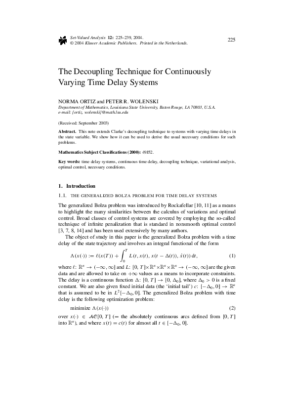 (PDF) The Decoupling Technique for Continuously Varying Time Delay Systems