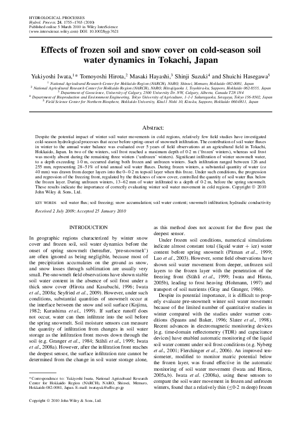 (PDF) Effects of frozen soil and snow cover on cold-season soil water ...