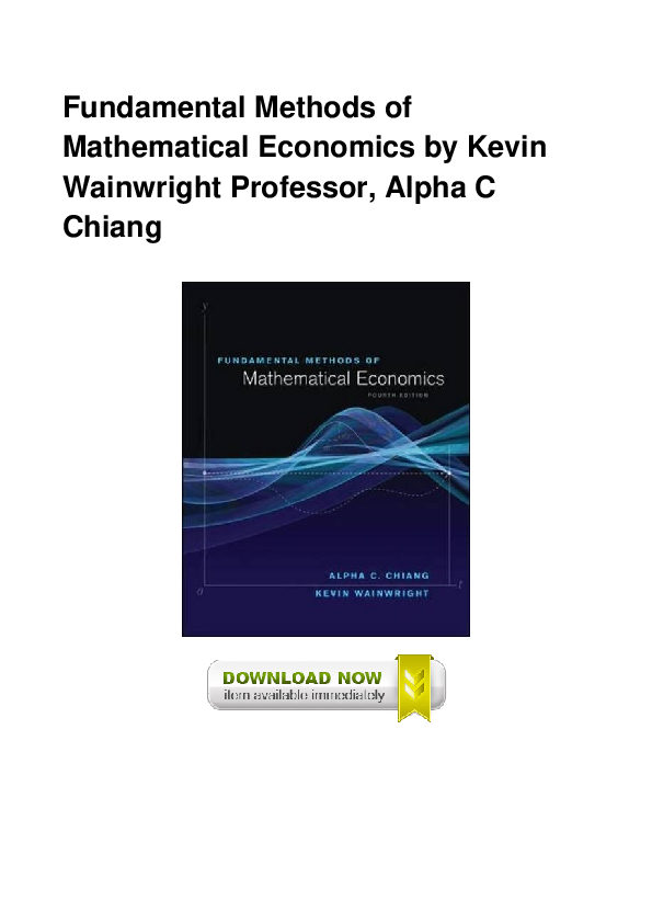 Fundamental Methods of Mathematical Economics
