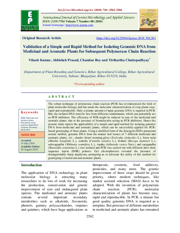 (PDF) Validation of a Simple and Rapid Method for Isolating Genomic DNA ...