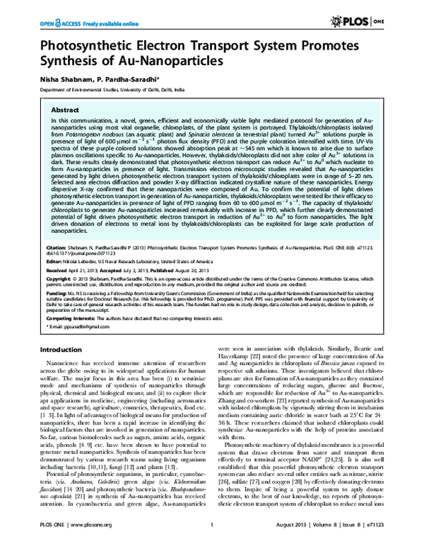 (PDF) Photosynthetic Electron Transport System Promotes Synthesis of Au ...