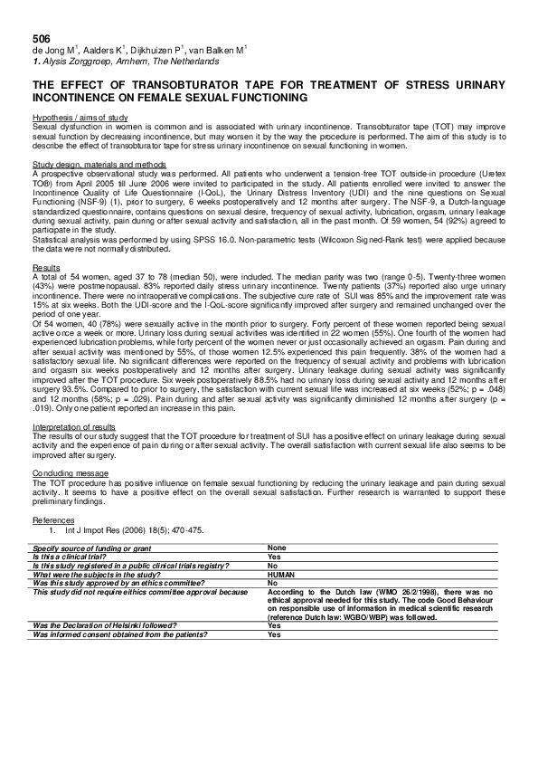 (PDF) The effect of transobturator tape for treatment of stress urinary ...