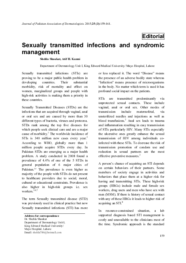 (PDF) Sexually transmitted infections and syndromic management