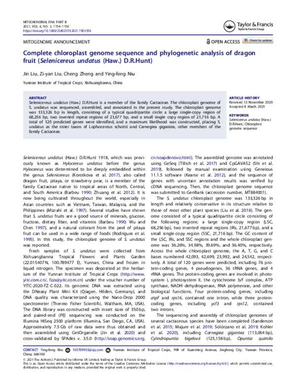 (PDF) Complete chloroplast genome sequence and phylogenetic analysis of ...