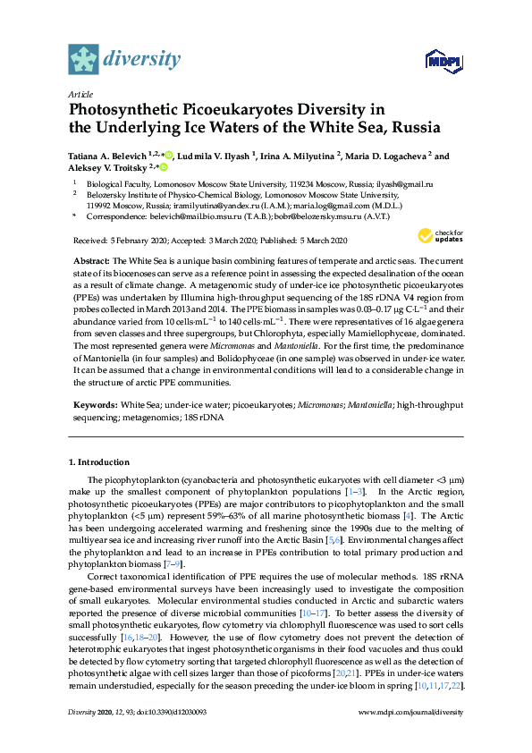 (PDF) Photosynthetic Picoeukaryotes Diversity in the Underlying Ice ...