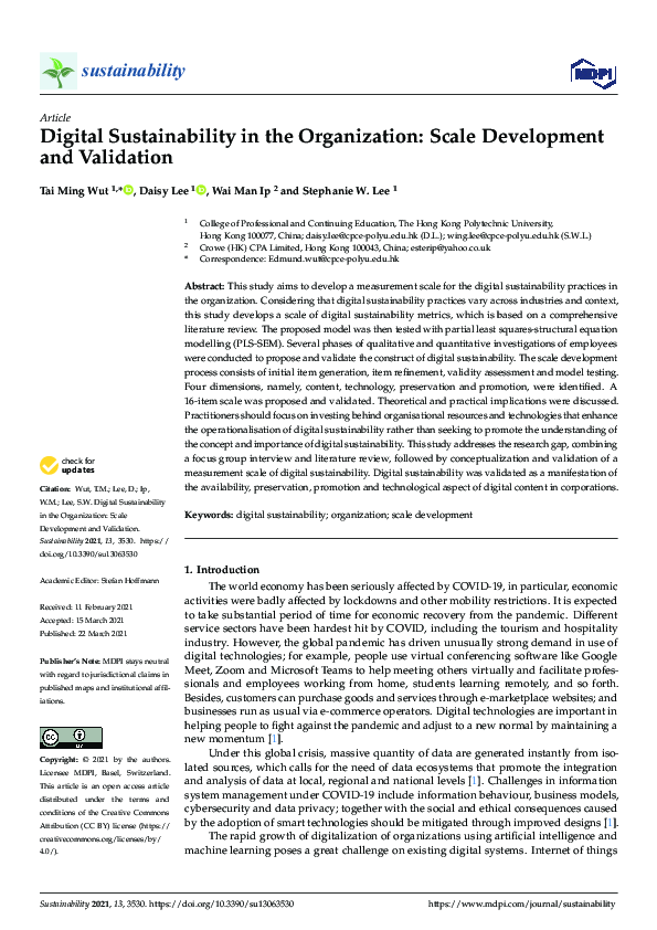 (PDF) Digital Sustainability in the Organization: Scale Development and ...