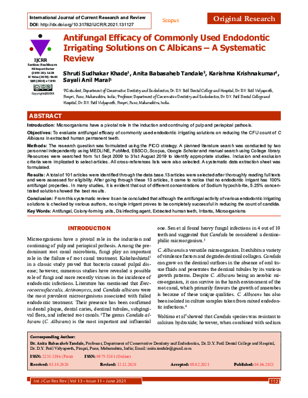 (PDF) Antifungal Efficacy of Commonly Used Endodontic Irrigating